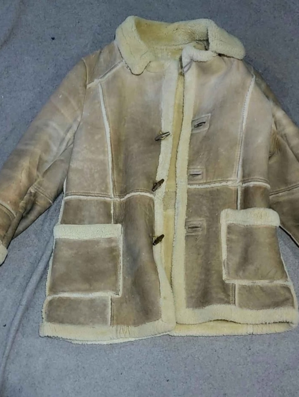 Mens Leather Attic Shearling Coat in Beige